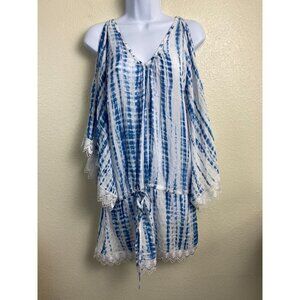 NEW Lani Lau Hawaii‎ Tie Dye Coverip Dress Womens One Size Blue Boho vacation